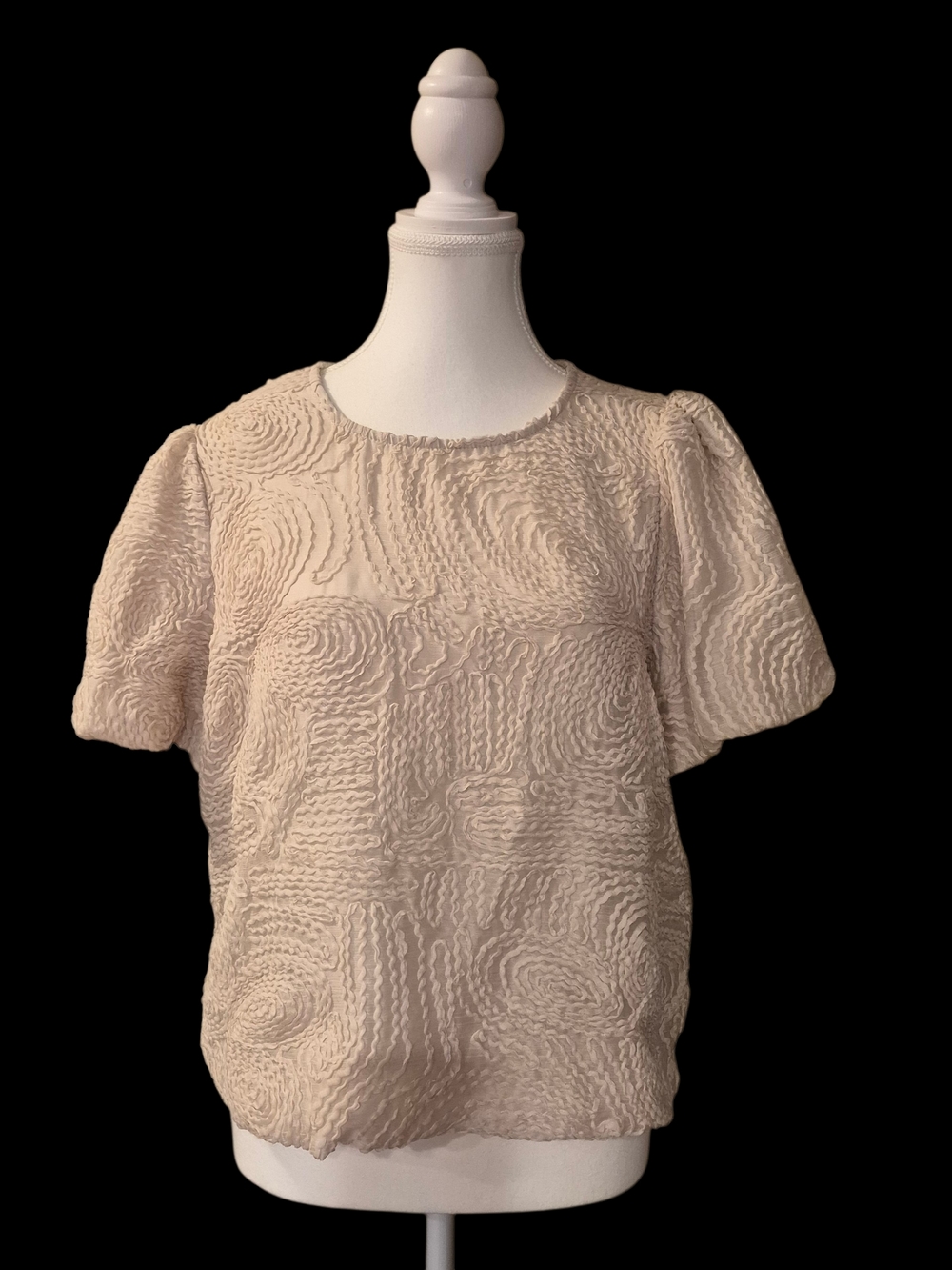 NWT Adrianna Papell Cream Textured Puff Sleeve Blouse
